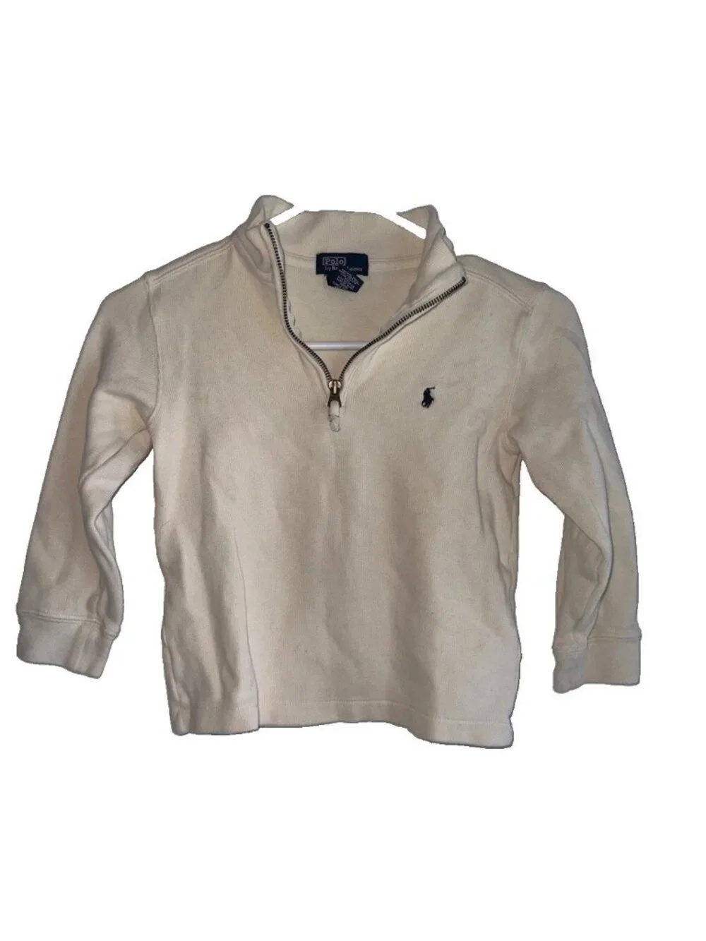 VTG Polo Ralph Lauren Boys Estate Rib 1/4 Zip Pullover Sz 6 Cream Cotton Peru